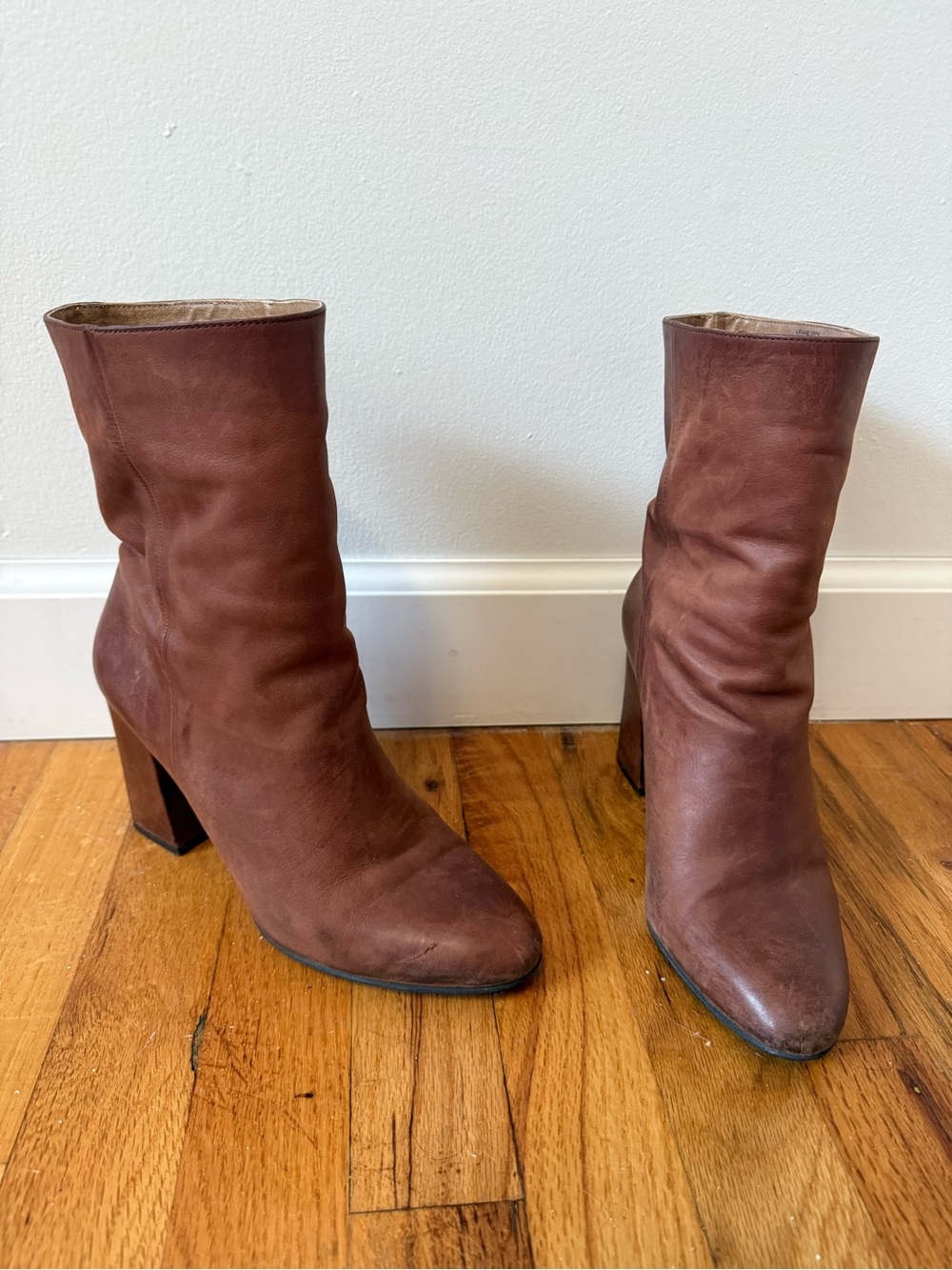 Lucky Brand Chestnut Brown Leather Block Heel Mid-Calf Boots size 7.5